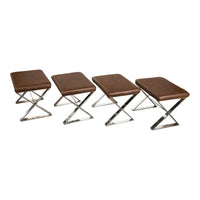 Set of Four Mid Century Modern Milo Baughman for Thayer Coggin Ostrich Leather & Polished Steel Stools 1970