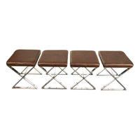 Set of Four Mid Century Modern Milo Baughman for Thayer Coggin Ostrich Leather & Polished Steel Stools 1970