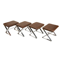 Set of Four Mid Century Modern Milo Baughman for Thayer Coggin Ostrich Leather & Polished Steel Stools 1970