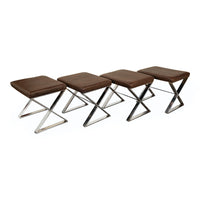 Set of Four Mid Century Modern Milo Baughman for Thayer Coggin Ostrich Leather & Polished Steel Stools 1970