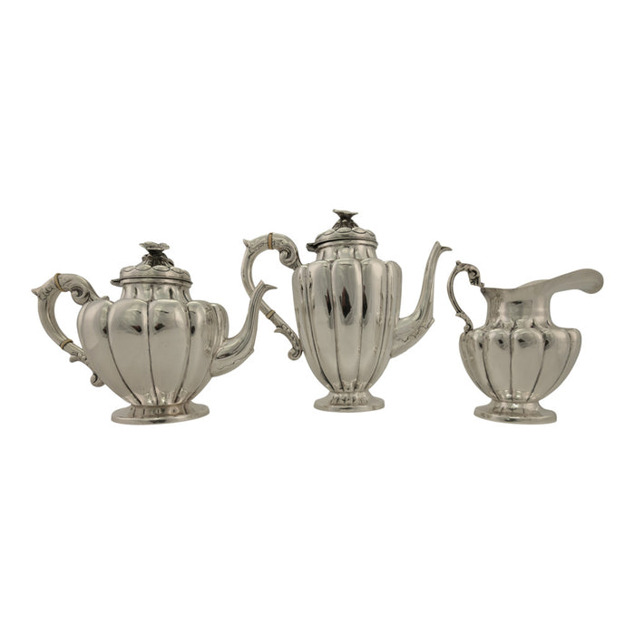 Fine Antique Art Deco Sterling Silver L. Maciel Mexican 3 Piece Tea & Coffee Set 1935 2834 grams.