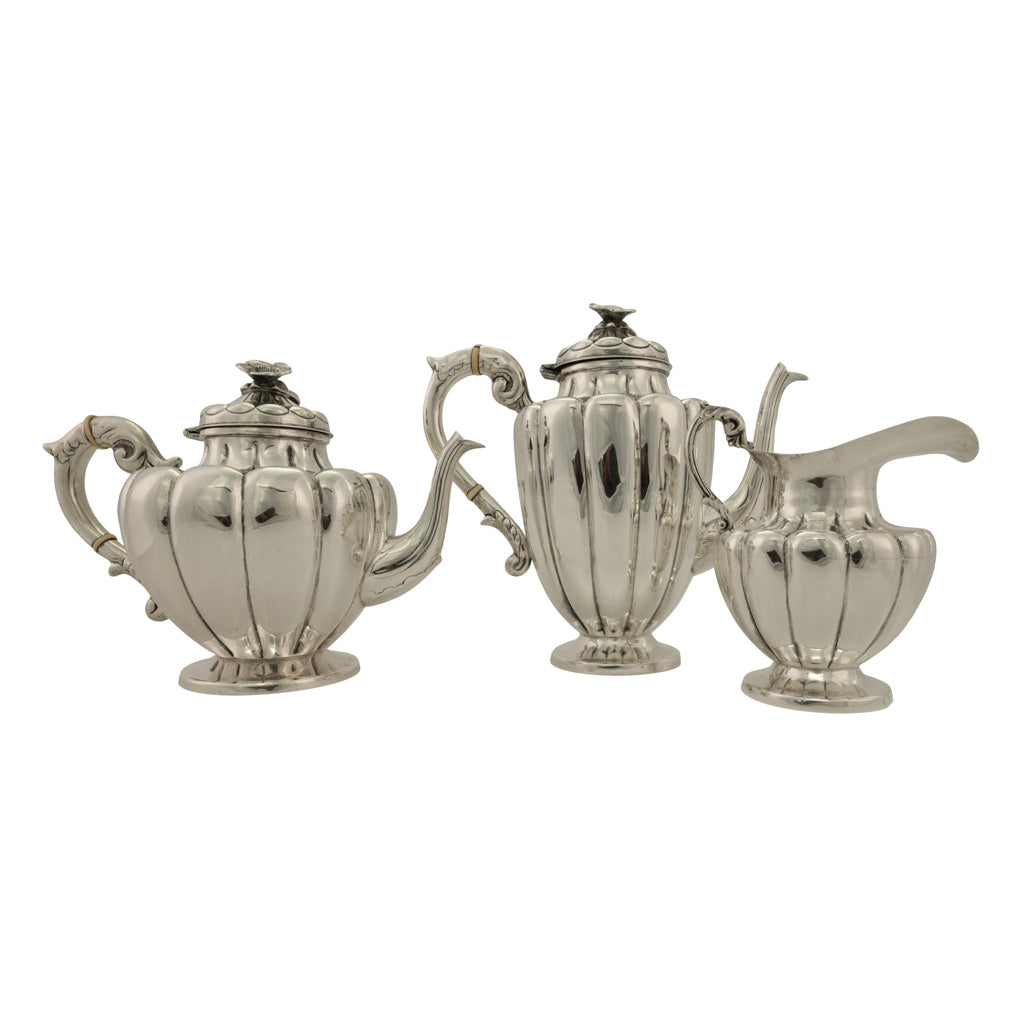 Fine Antique Art Deco Sterling Silver L. Maciel Mexican 3 Piece Tea & Coffee Set 1935 2834 grams.