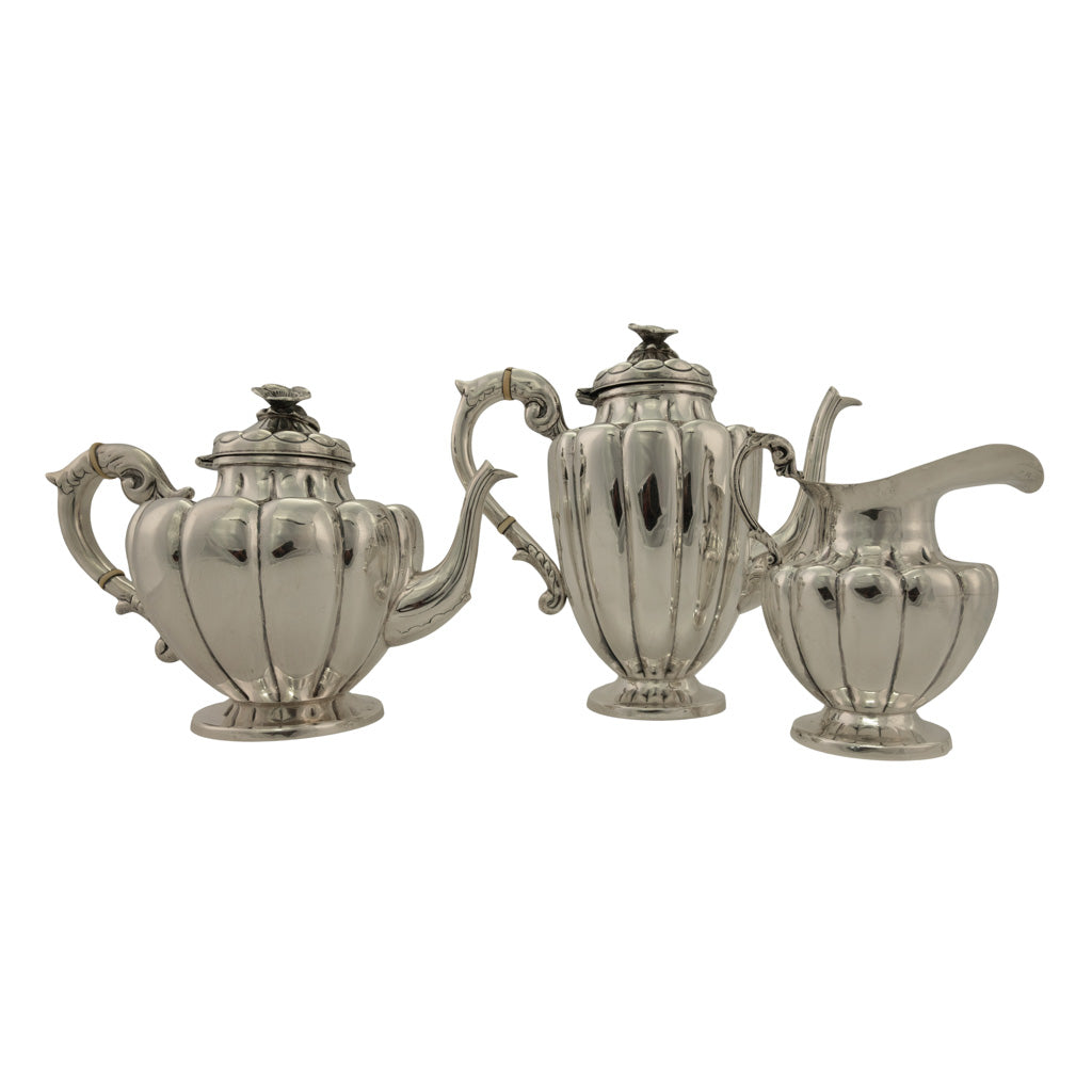 Fine Antique Art Deco Sterling Silver L. Maciel Mexican 3 Piece Tea & Coffee Set 1935 2834 grams.