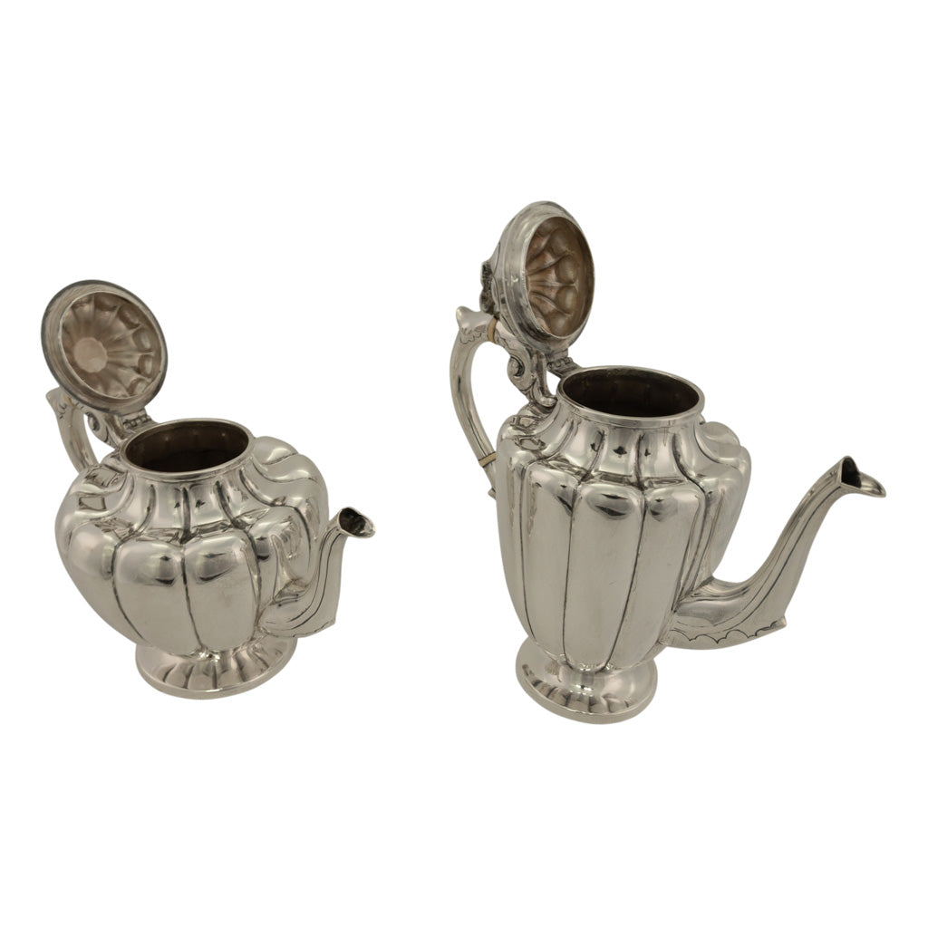 Fine Antique Art Deco Sterling Silver L. Maciel Mexican 3 Piece Tea & Coffee Set 1935 2834 grams.