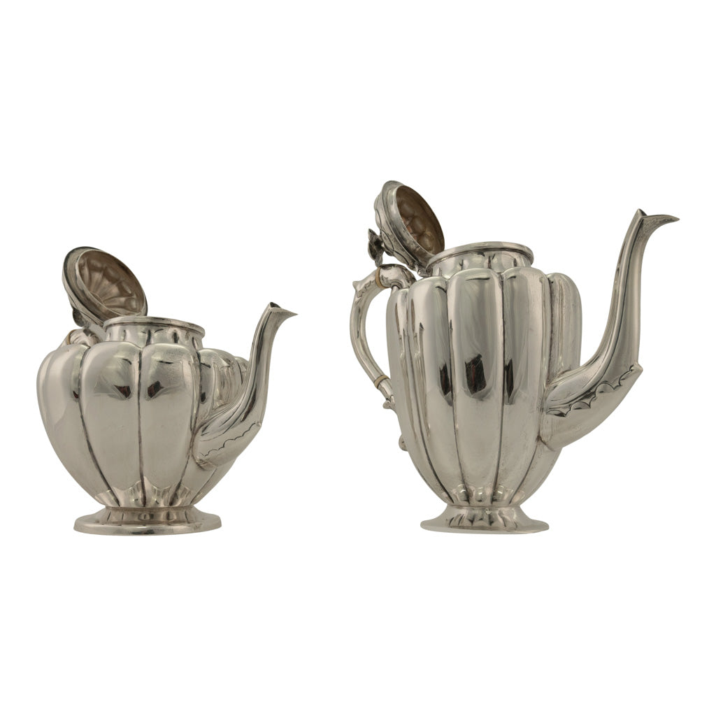 Fine Antique Art Deco Sterling Silver L. Maciel Mexican 3 Piece Tea & Coffee Set 1935 2834 grams.