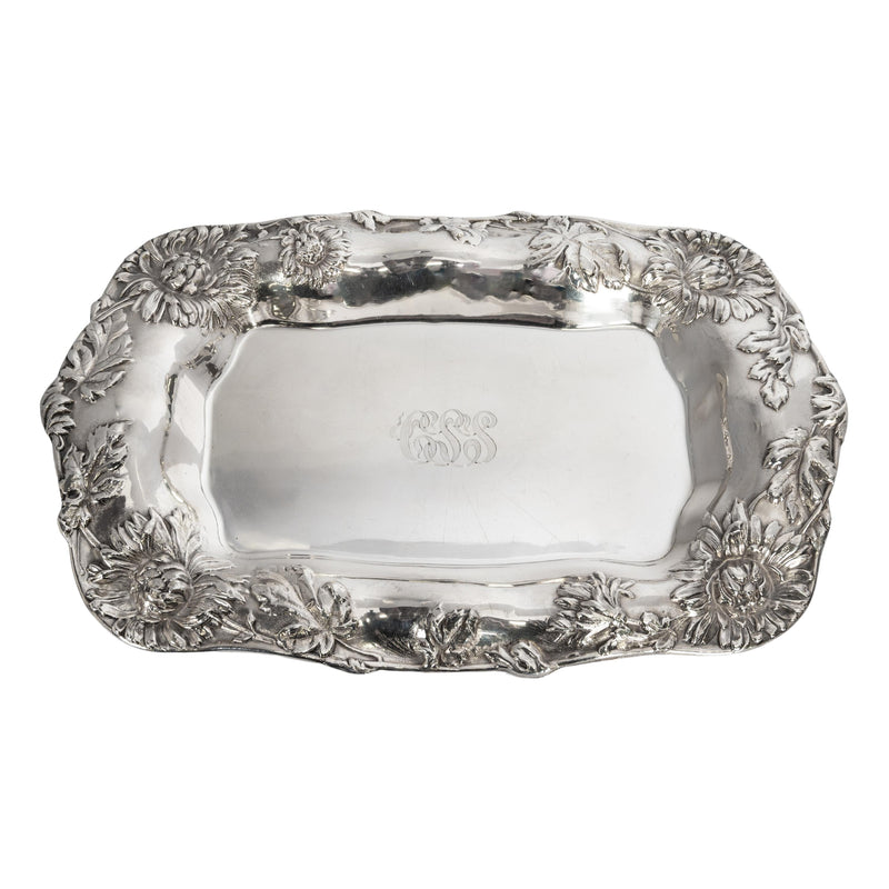 Large Antique Dominick & Haff Sterling Silver Repousse Chrysanthemum Pattern Tray New York 1901