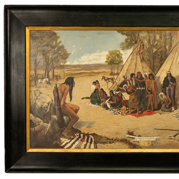 Antique Western Oil on Canvas Painting Native American "The Captive" 1901  by Frank Paul Sauerwein