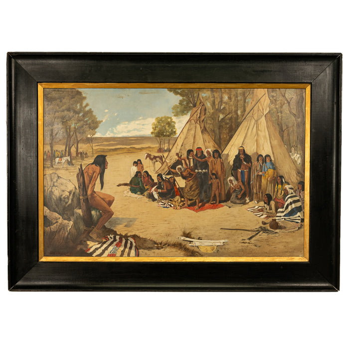 Antique Western Oil on Canvas Painting Native American "The Captive" 1901  by Frank Paul Sauerwein
