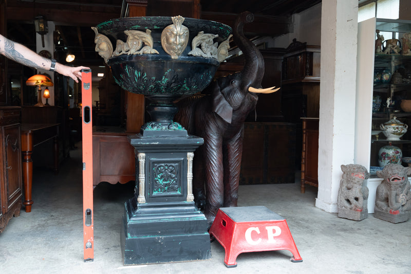 Monumental 70" Tall Antique Cast Iron Bronze Garden Urn Planter on Pedestal 1930