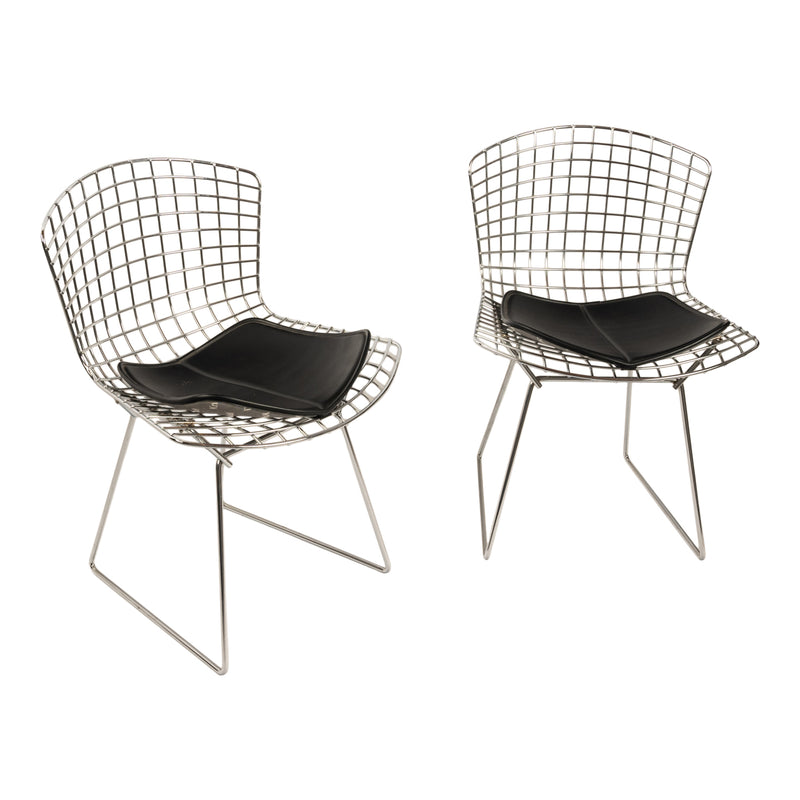 Pair Mid Century Modern Knoll Studio Steel Side Chairs & Pads Harry Bertoia 1970