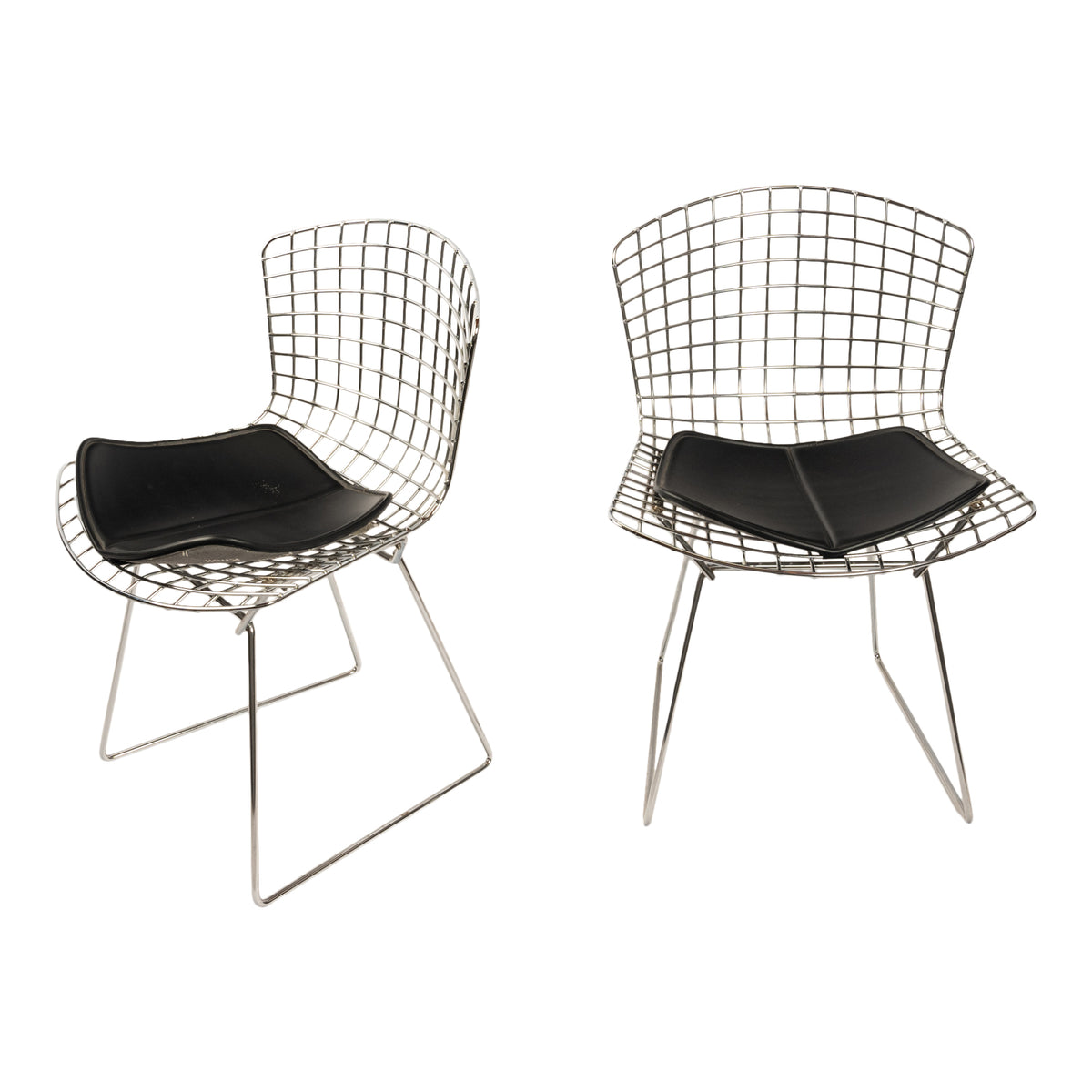 Pair Mid Century Modern Knoll Studio Steel Side Chairs & Pads Harry Bertoia 1970