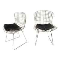 Pair Mid Century Modern Knoll Studio Steel Side Chairs & Pads Harry Bertoia 1970