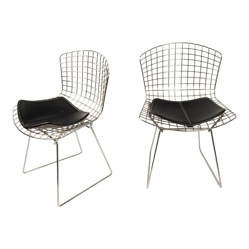 Pair Mid Century Modern Knoll Studio Steel Side Chairs & Pads Harry Bertoia 1970