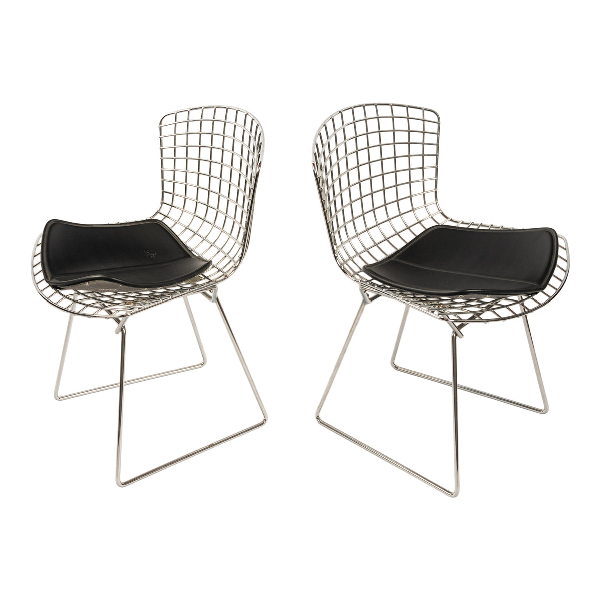Pair Mid Century Modern Knoll Studio Steel Side Chairs & Pads Harry Bertoia 1970