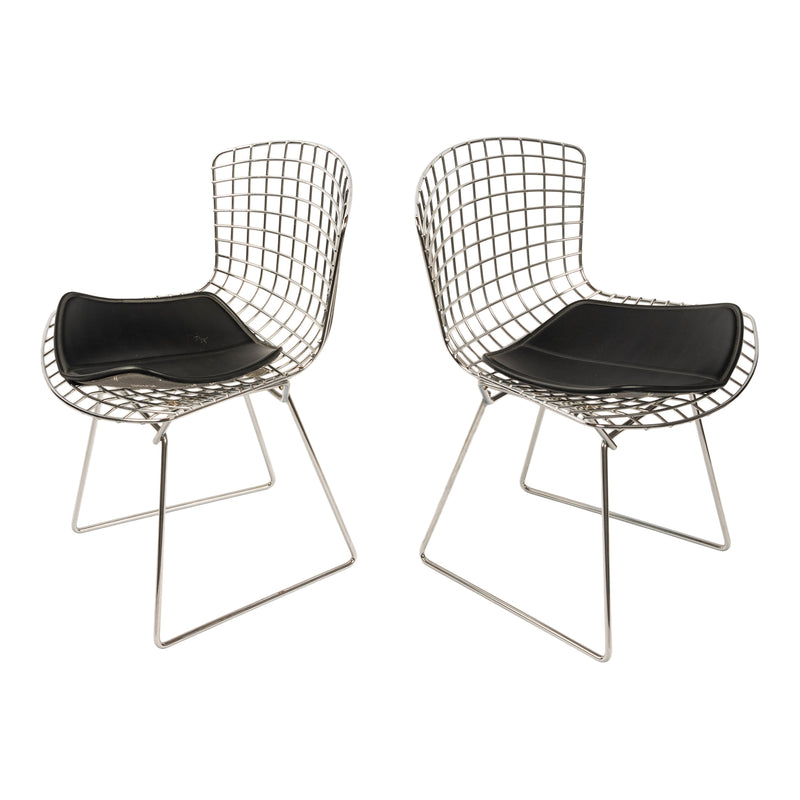 Pair Mid Century Modern Knoll Studio Steel Side Chairs & Pads Harry Bertoia 1970