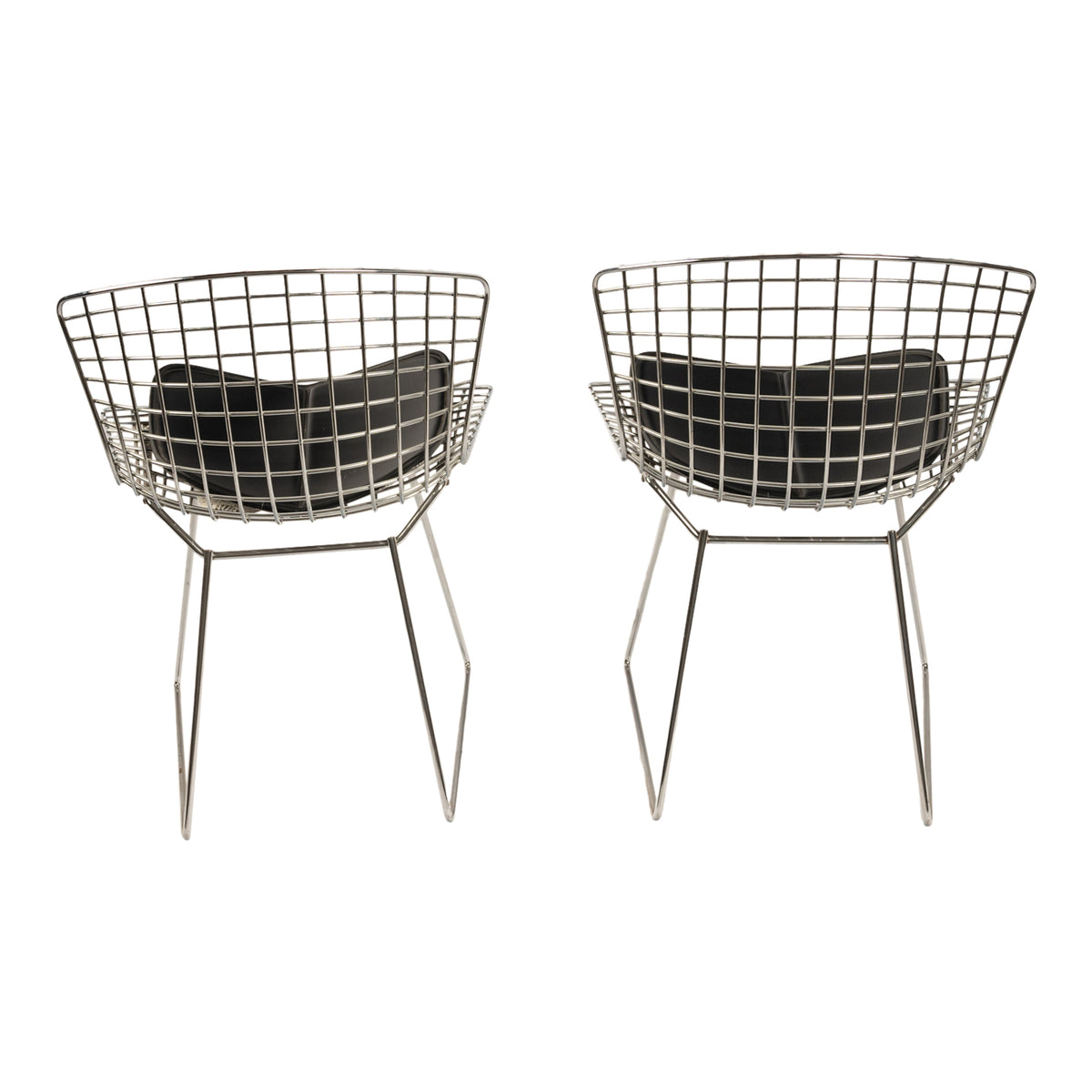 Pair Mid Century Modern Knoll Studio Steel Side Chairs & Pads Harry Bertoia 1970