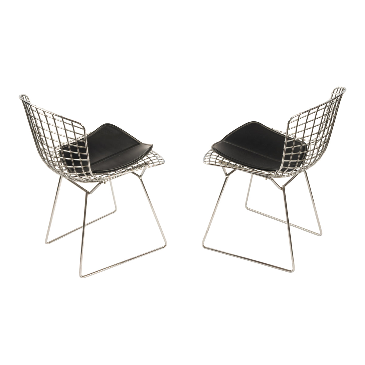 Pair Mid Century Modern Knoll Studio Steel Side Chairs & Pads Harry Bertoia 1970