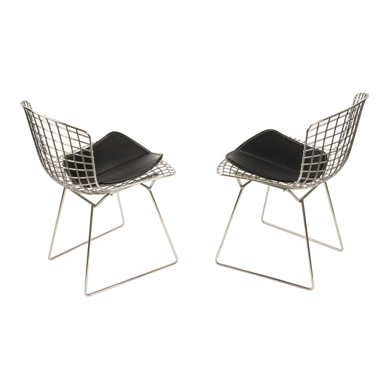 Pair Mid Century Modern Knoll Studio Steel Side Chairs & Pads Harry Bertoia 1970
