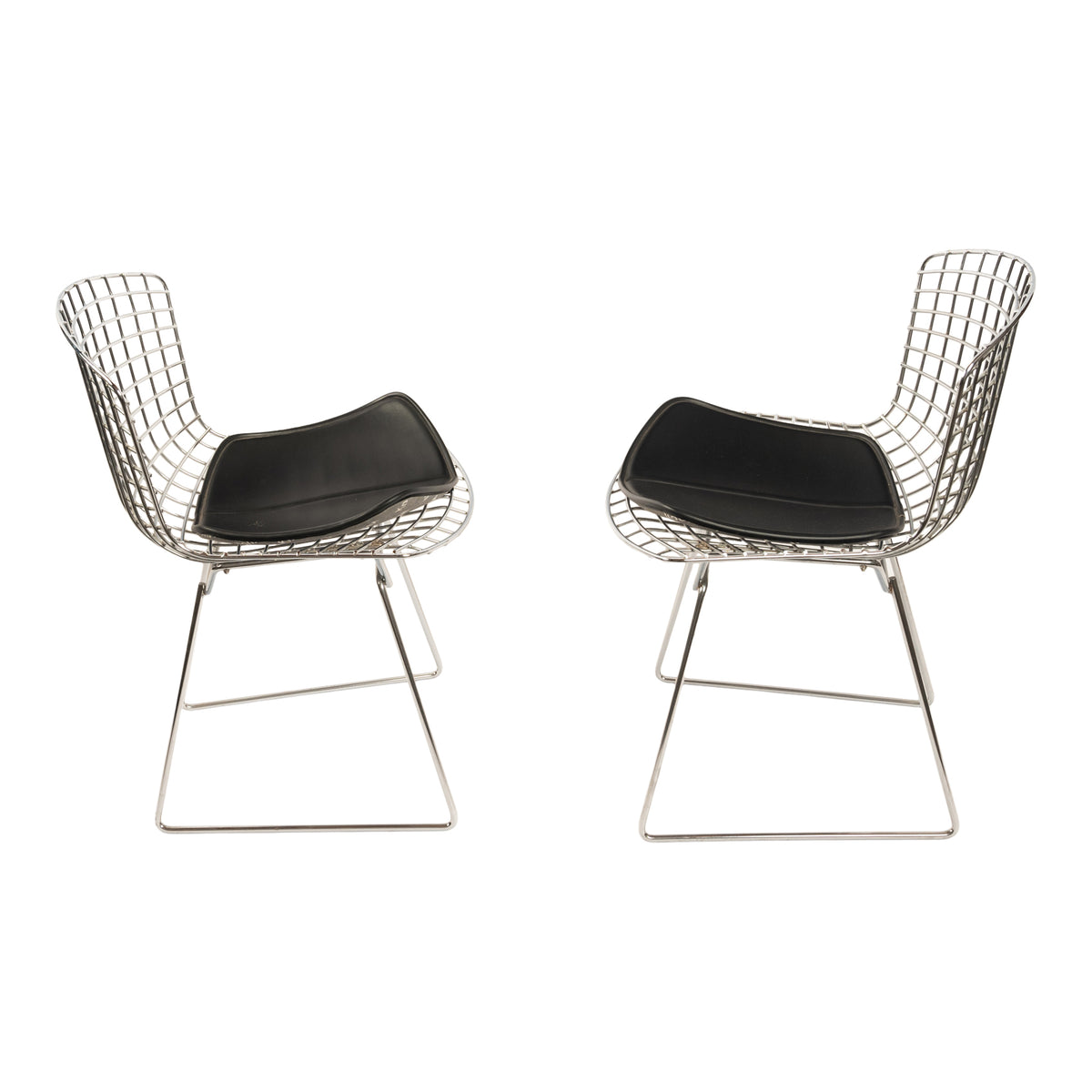 Pair Mid Century Modern Knoll Studio Steel Side Chairs & Pads Harry Bertoia 1970