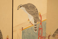 Pair Antique Japanese Edo Falcon Hawk Birds of Prey Takagari Screens 1880