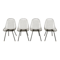 Set of Four Mid Century Modern Eames DKX Black Powder-Coated Wire Chairs, 1954