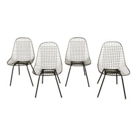 Set of Four Mid Century Modern Eames DKX Black Powder-Coated Wire Chairs, 1954