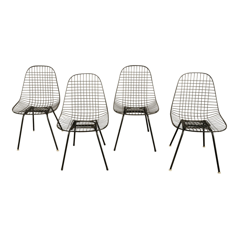 Set of Four Mid Century Modern Eames DKX Black Powder-Coated Wire Chairs, 1954