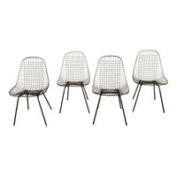 Set of Four Mid Century Modern Eames DKX Black Powder-Coated Wire Chairs, 1954