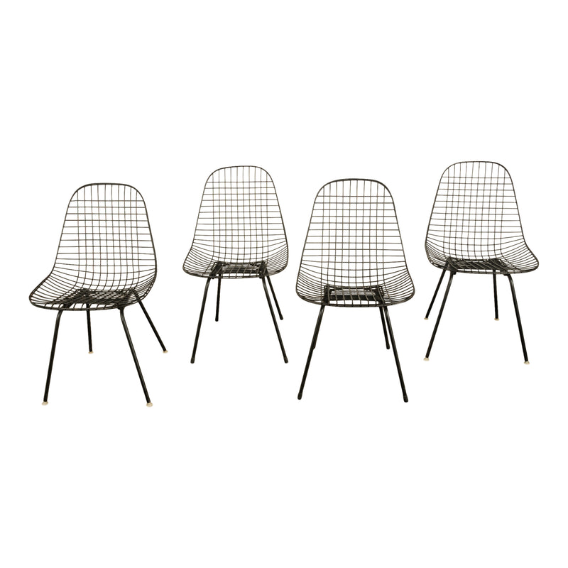 Set of Four Mid Century Modern Eames DKX Black Powder-Coated Wire Chairs, 1954