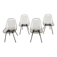 Set of Four Mid Century Modern Eames DKX Black Powder-Coated Wire Chairs, 1954