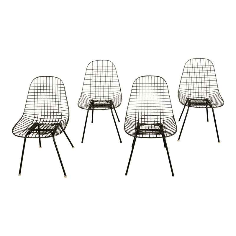 Set of Four Mid Century Modern Eames DKX Black Powder-Coated Wire Chairs, 1954