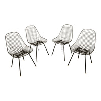 Set of Four Mid Century Modern Eames DKX Black Powder-Coated Wire Chairs, 1954