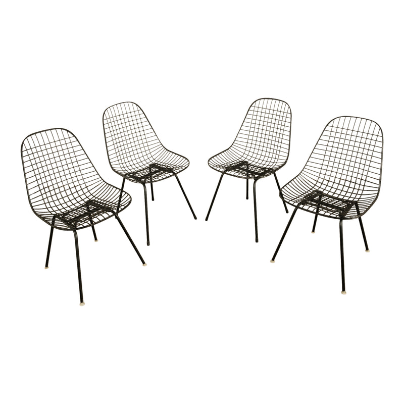 Set of Four Mid Century Modern Eames DKX Black Powder-Coated Wire Chairs, 1954