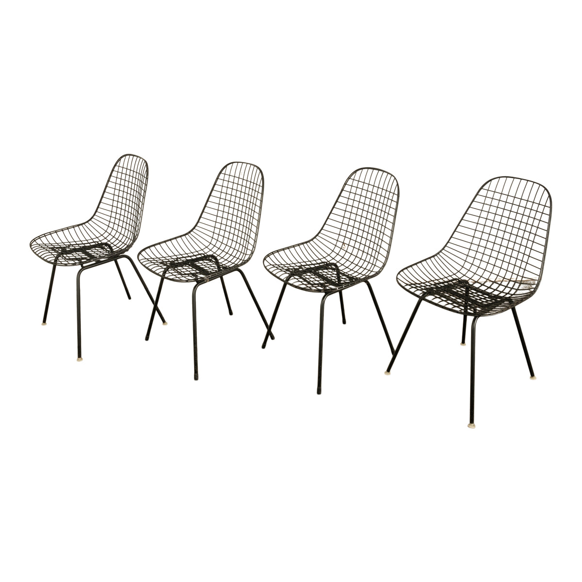 Set of Four Mid Century Modern Eames DKX Black Powder-Coated Wire Chairs, 1954