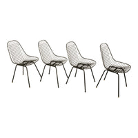 Set of Four Mid Century Modern Eames DKX Black Powder-Coated Wire Chairs, 1954