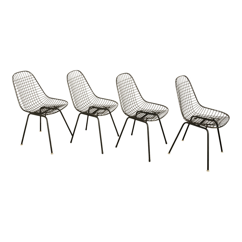 Set of Four Mid Century Modern Eames DKX Black Powder-Coated Wire Chairs, 1954