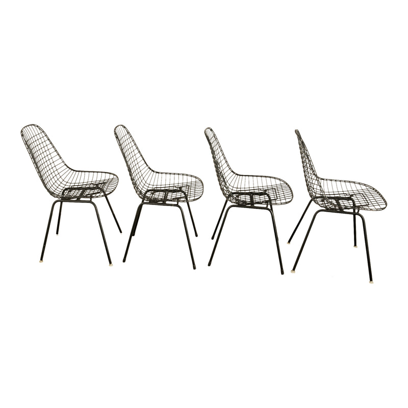 Set of Four Mid Century Modern Eames DKX Black Powder-Coated Wire Chairs, 1954