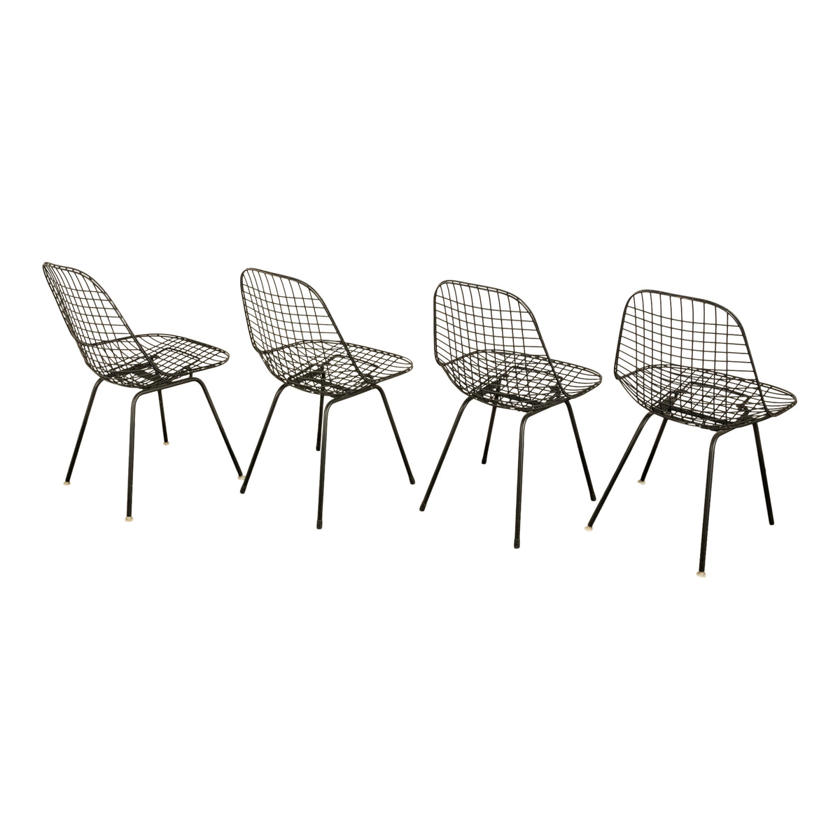 Set of Four Mid Century Modern Eames DKX Black Powder-Coated Wire Chairs, 1954