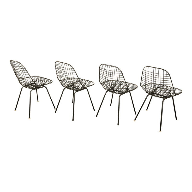 Set of Four Mid Century Modern Eames DKX Black Powder-Coated Wire Chairs, 1954