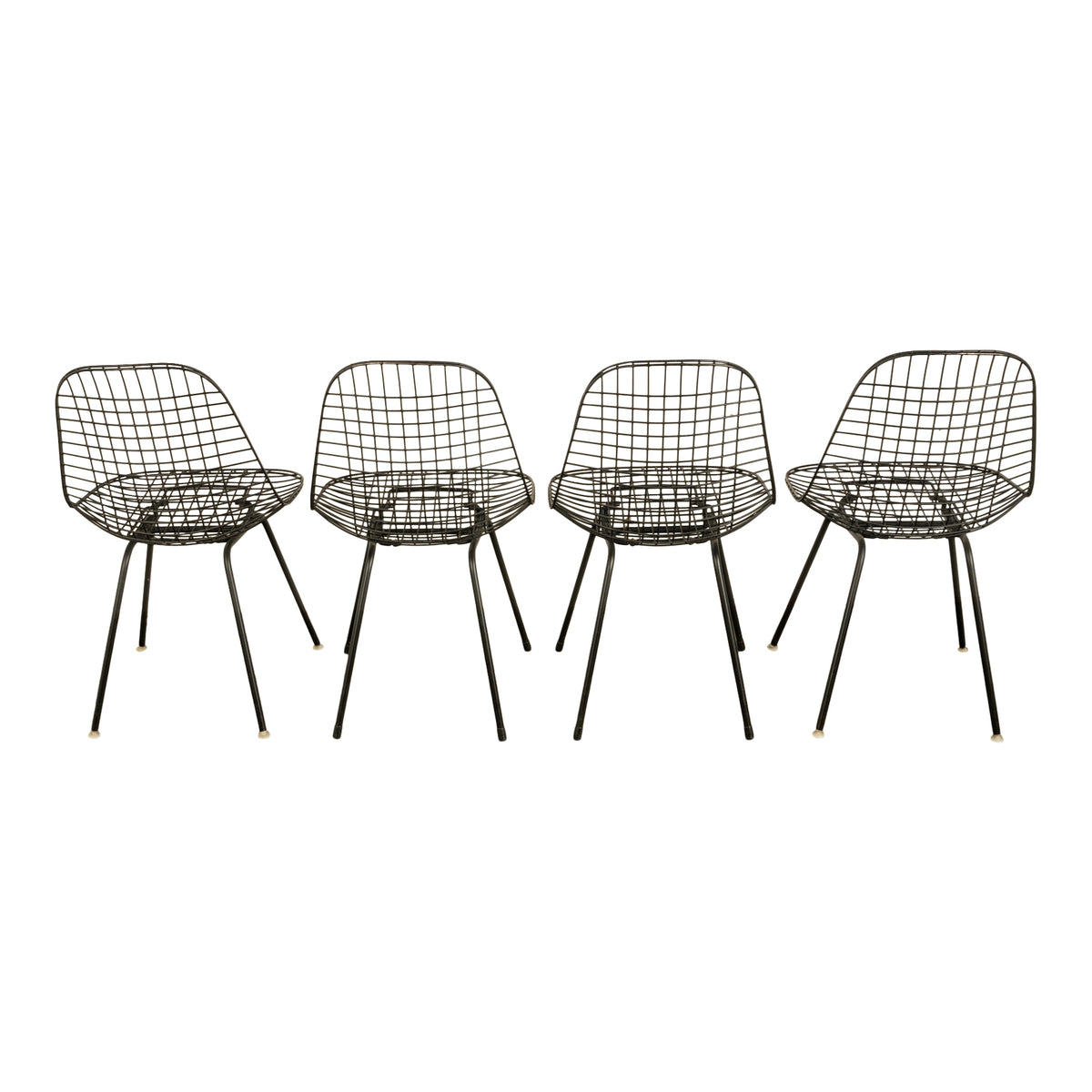 Set of Four Mid Century Modern Eames DKX Black Powder-Coated Wire Chairs, 1954