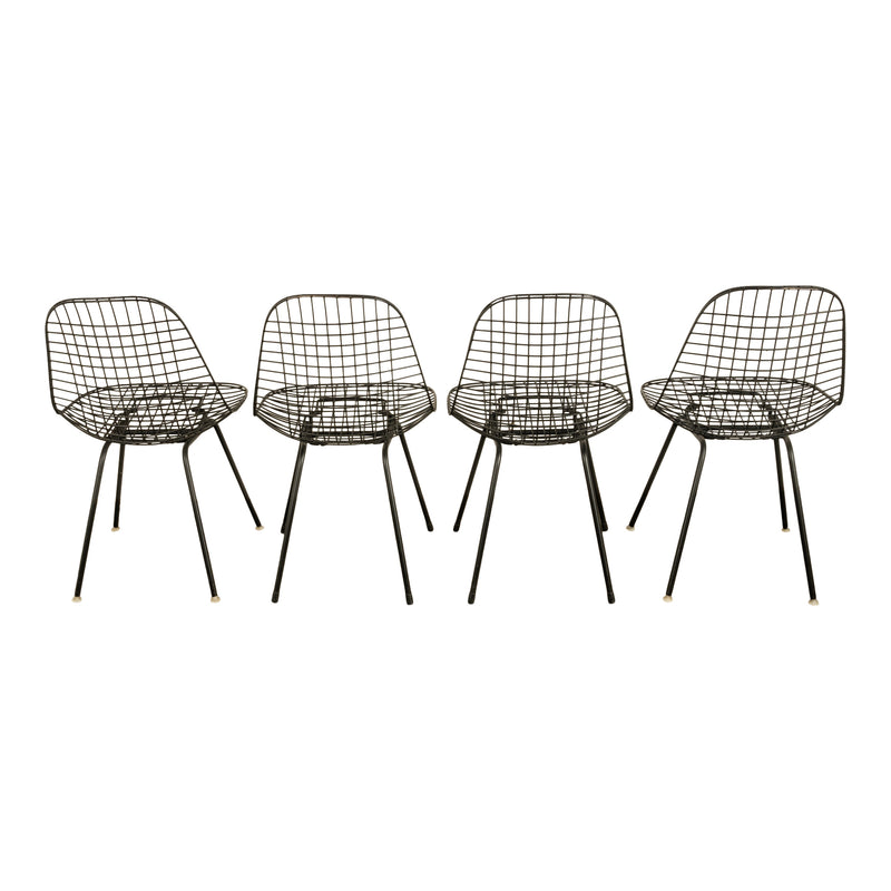 Set of Four Mid Century Modern Eames DKX Black Powder-Coated Wire Chairs, 1954