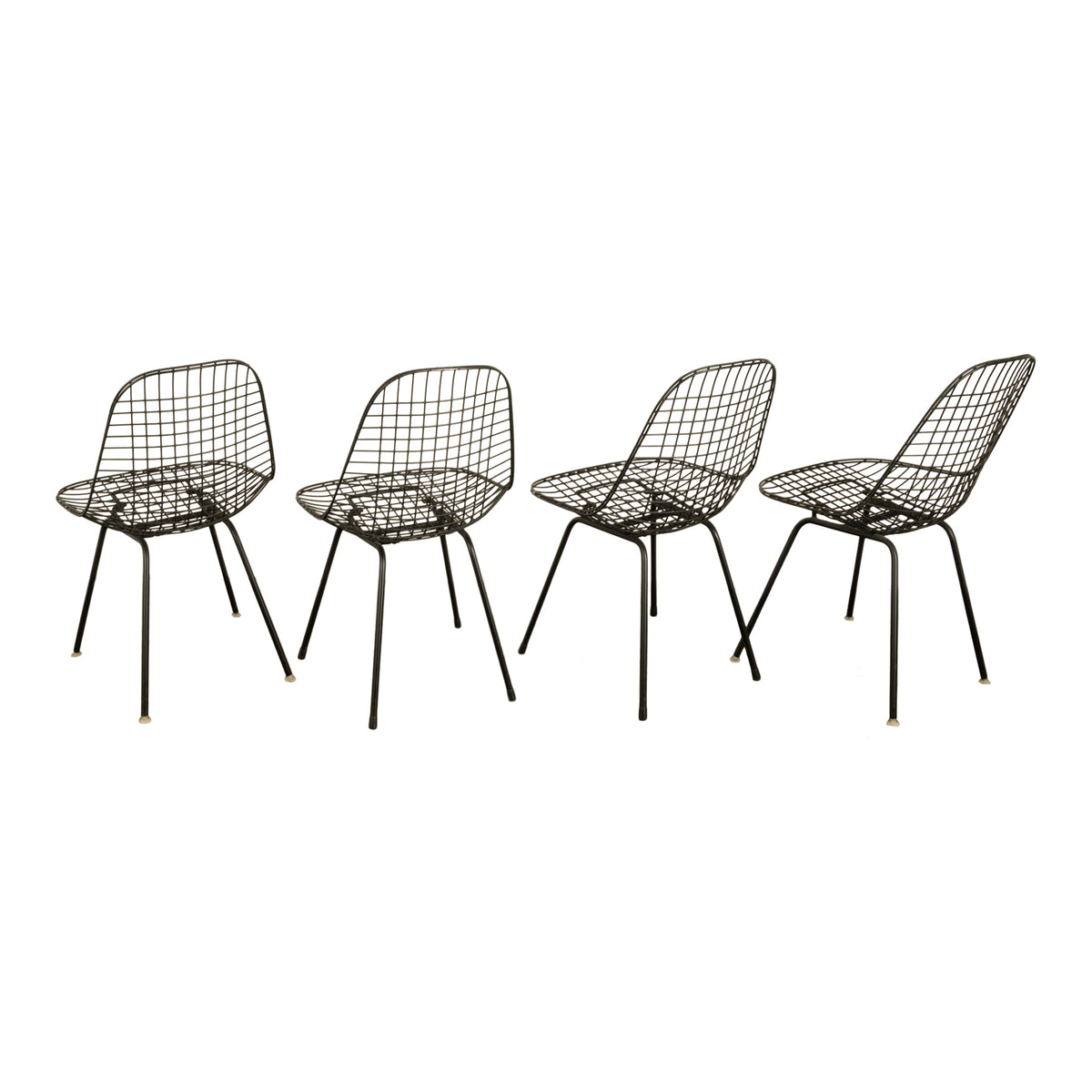 Set of Four Mid Century Modern Eames DKX Black Powder-Coated Wire Chairs, 1954
