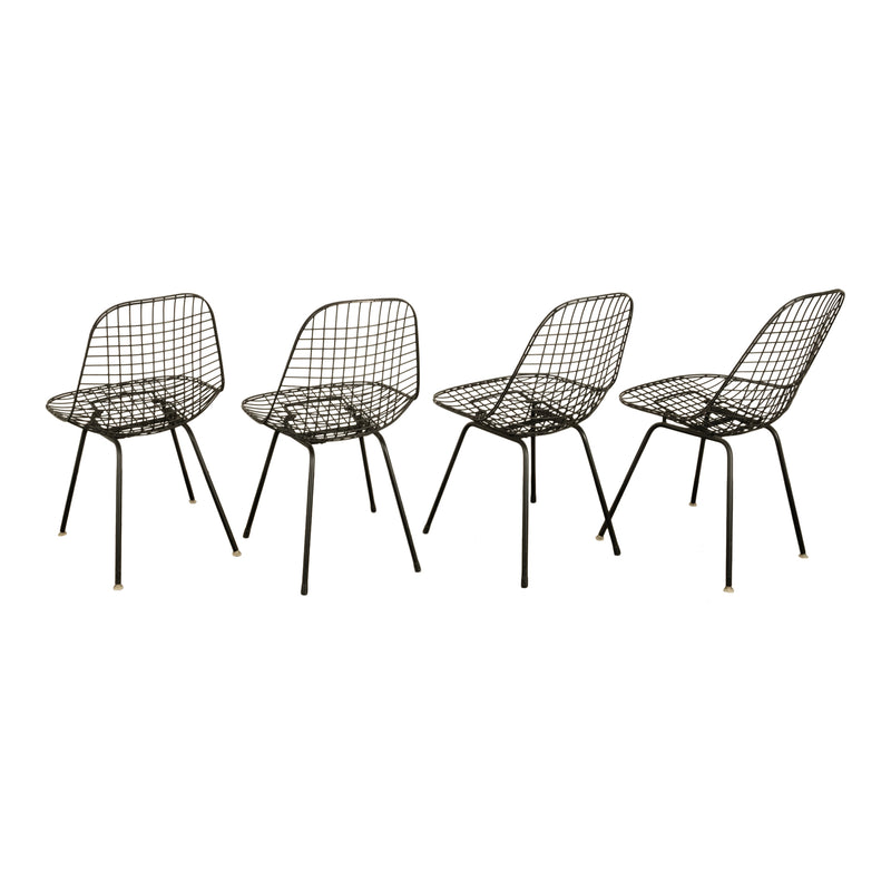 Set of Four Mid Century Modern Eames DKX Black Powder-Coated Wire Chairs, 1954