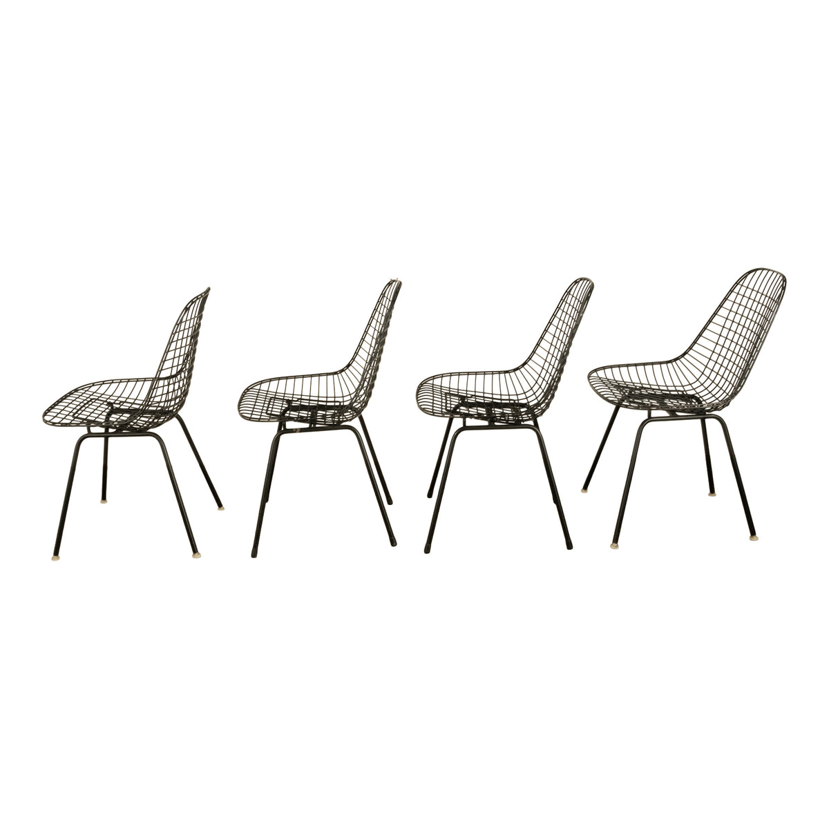 Set of Four Mid Century Modern Eames DKX Black Powder-Coated Wire Chairs, 1954