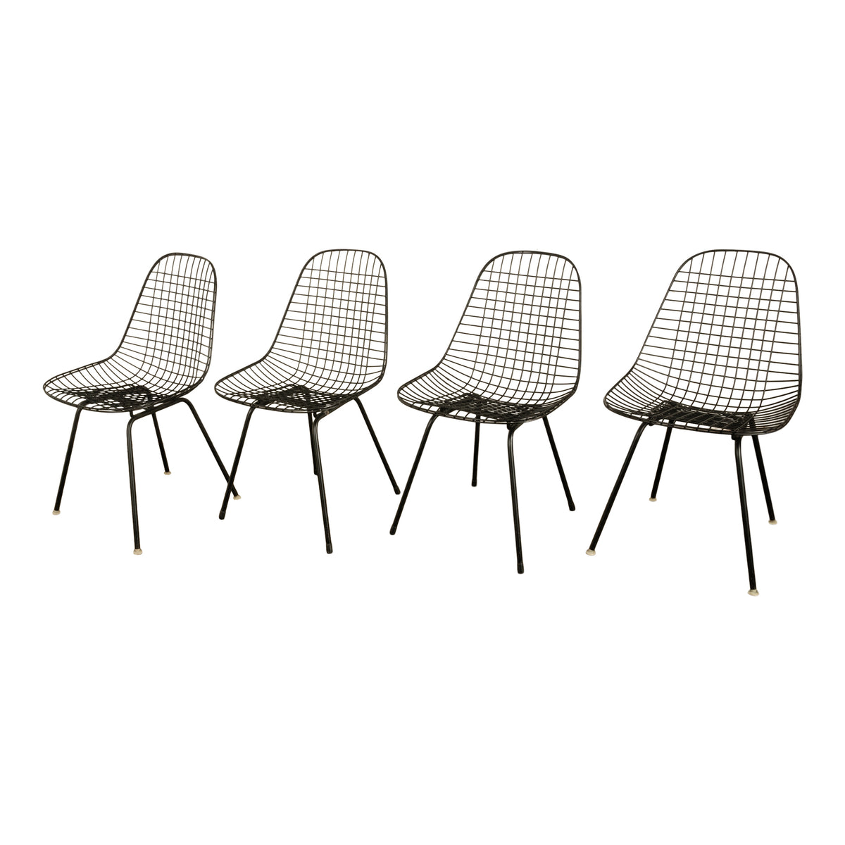 Set of Four Mid Century Modern Eames DKX Black Powder-Coated Wire Chairs, 1954