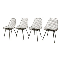 Set of Four Mid Century Modern Eames DKX Black Powder-Coated Wire Chairs, 1954