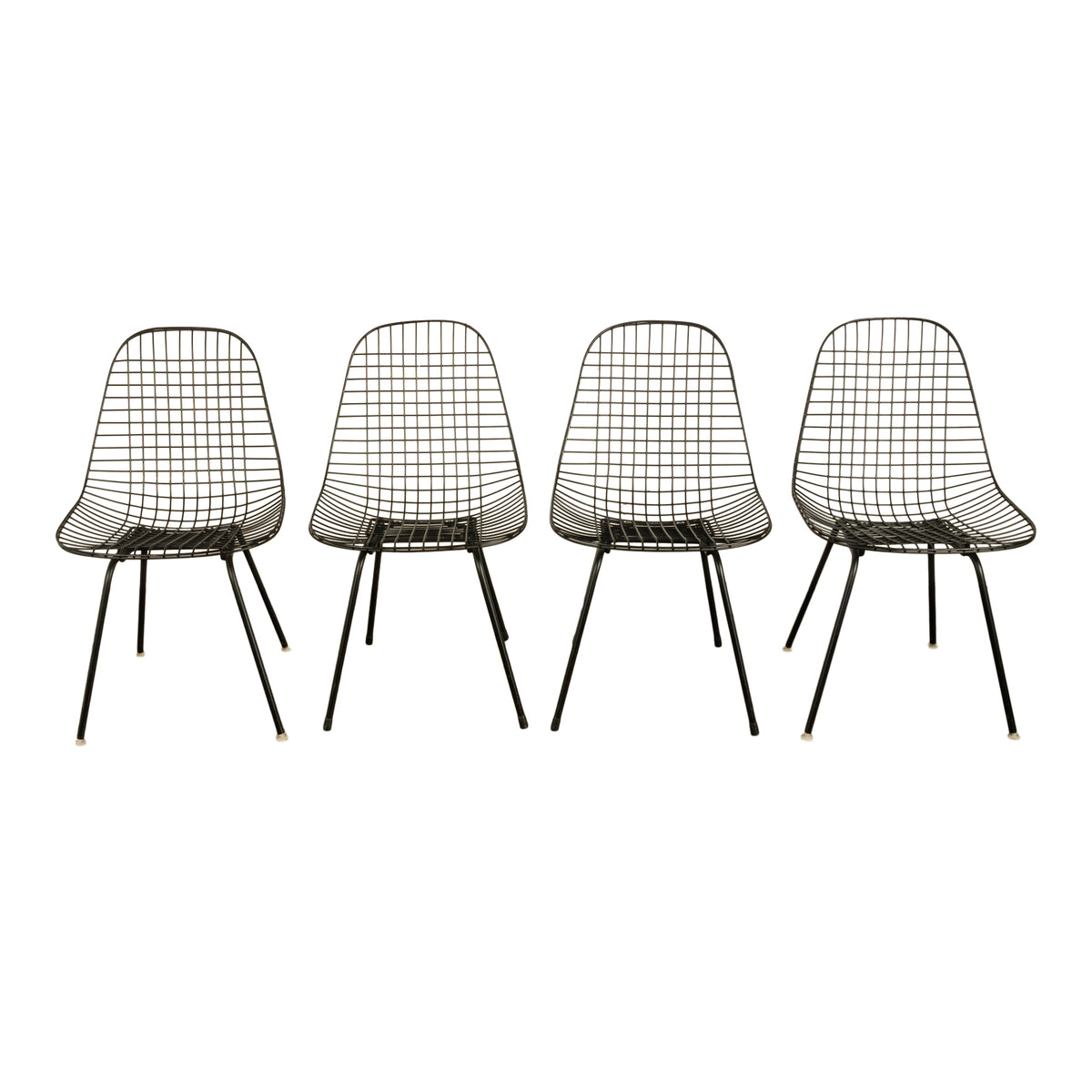 Set of Four Mid Century Modern Eames DKX Black Powder-Coated Wire Chairs, 1954