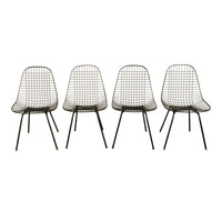 Set of Four Mid Century Modern Eames DKX Black Powder-Coated Wire Chairs, 1954