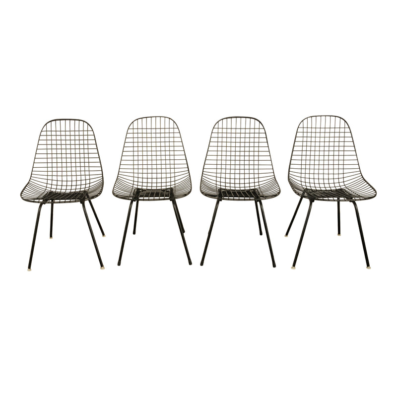 Set of Four Mid Century Modern Eames DKX Black Powder-Coated Wire Chairs, 1954