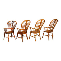 Set 4 Antique 19thC High-backed English Ash Elm Country Windsor Arm Chairs 1840